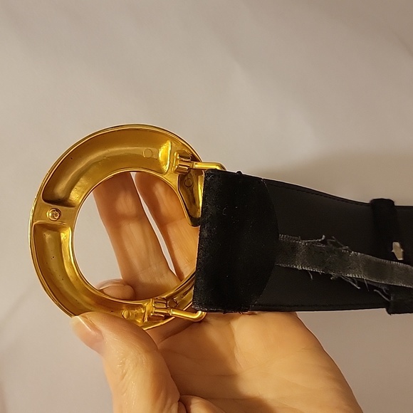 Vintage Wide Tracy Maxwell Black Gen Pig Suede Belt Gold Tone Buckle GUC Large - Picture 9 of 16